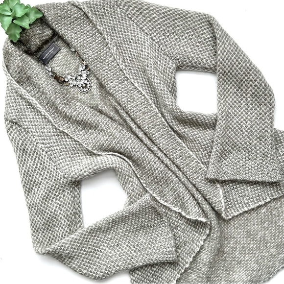 Wooden Ships Dylan Open Cardigan Sweater Blazer Gray Green White Shawl Collar - Picture 2 of 13
